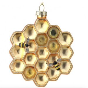 4" glass honeycomb w/bees ornament